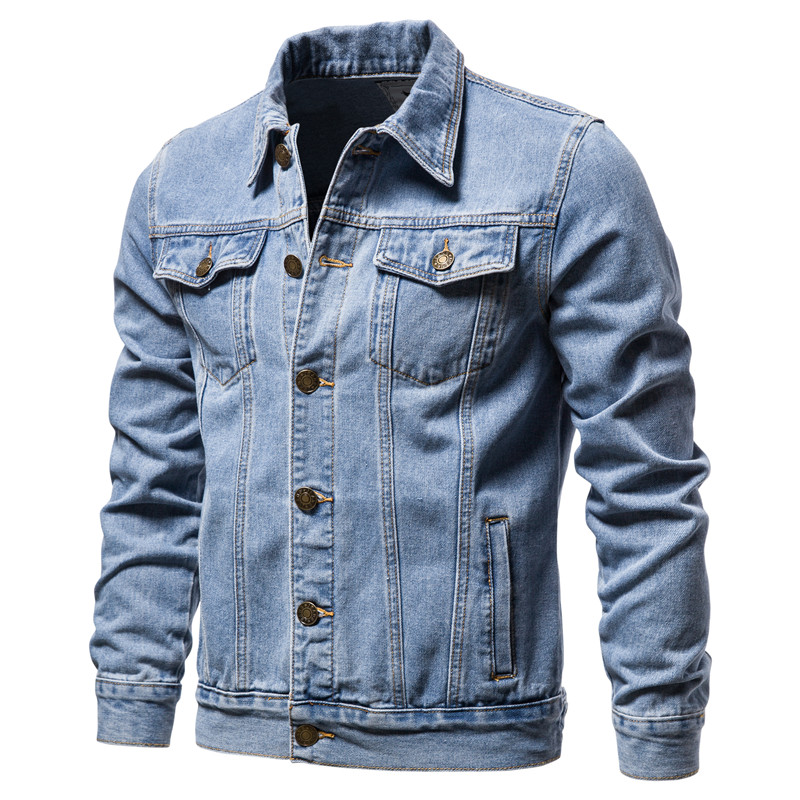 Men'S Shoes With Jeans - 2025 Autunno Uomo Solid Denim Giubbotti